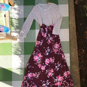 Petite brown stripe and burgundy flower material